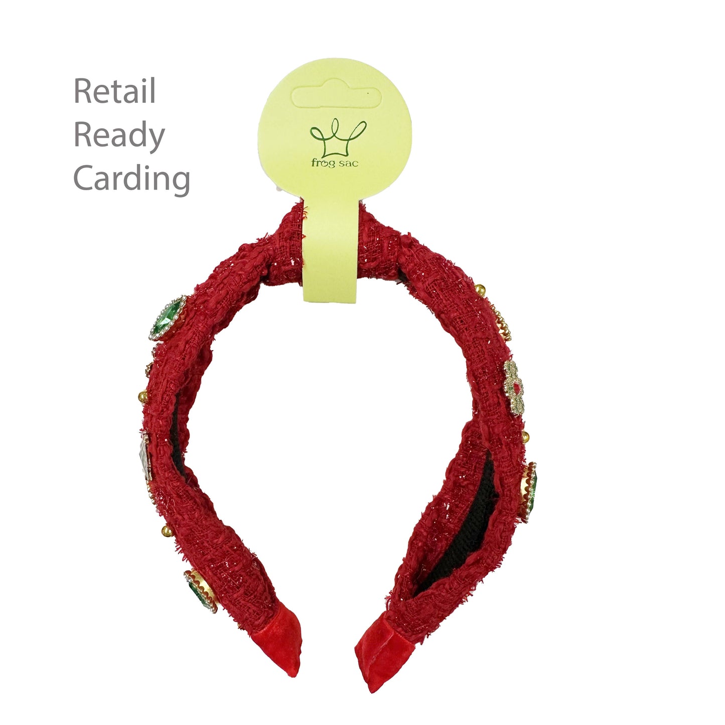 Christmas Knot Headband - Embellished Tweed Rhinestone Pearl