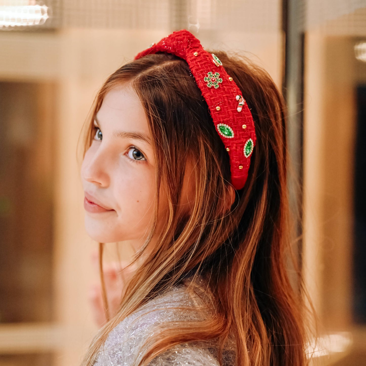 Christmas Knot Headband - Embellished Tweed Rhinestone Pearl